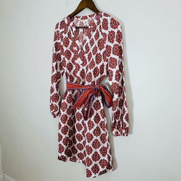 Boden Notch Neck Long Sleeve Linen Mini Shift Dress Floral Block Print 6 Long - Picture 10 of 16